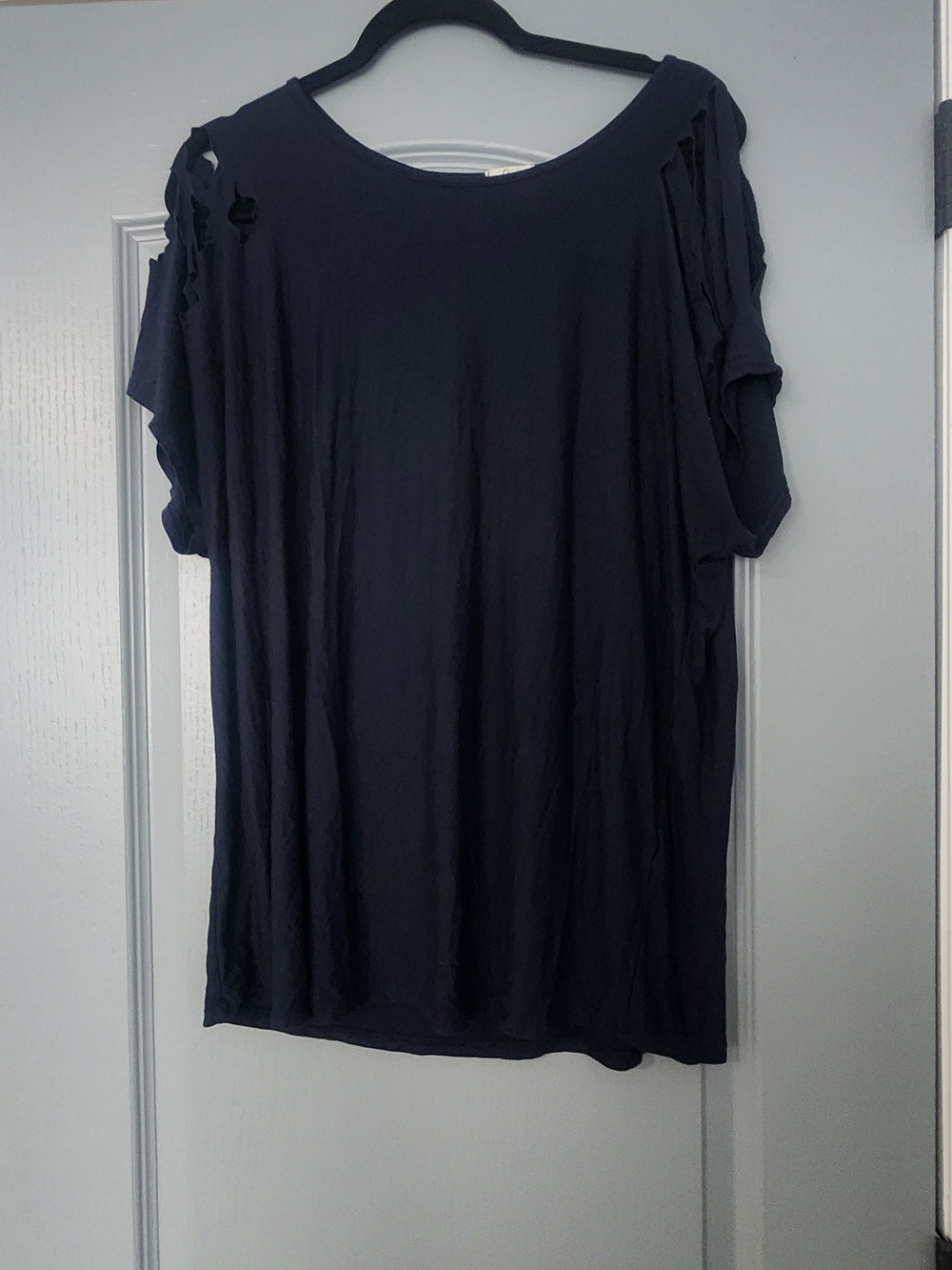 Women's Navy Blue Slash-Shoulder Short Sleeve Top